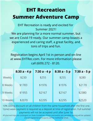 2021 Summer Camp Pricing